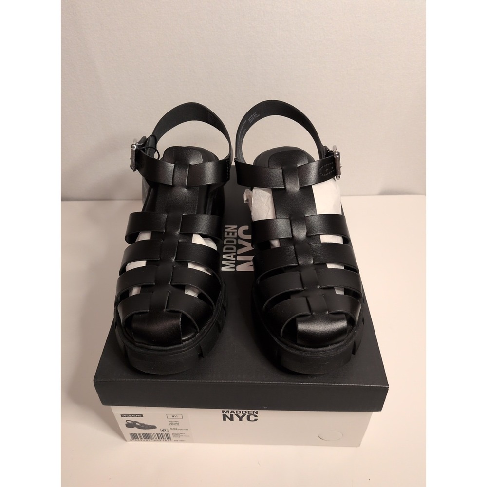 Madden NYC Women's‎ Fisherman Block Heel Sandals Black Size 8.5 Adjustable Strap